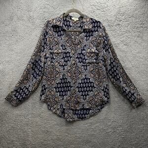 L'Agence Women's Small 100% Silk Button Up Long Sleeve Blouse Flowy Feminine EUC